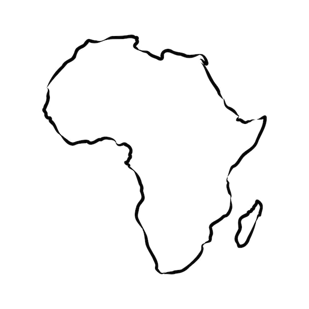 Desenho gráfico à mão livre de contorno do mapa da áfrica na ilustração vetorial de fundo branco