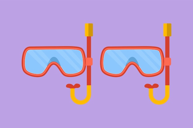 Vetor desenho gráfico de design plano máscara de mergulho ou snorkel com tubo para respiração equipamento de mergulho viagens e férias de verão na praia no mar ou no oceano mergulho ilustração em vetor estilo cartoon