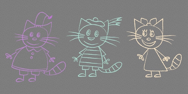 Desenho infantil de gatos fofos com giz na calçada