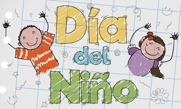 Desenho infantil fofo em espanhol para comemorar o dia das crianças