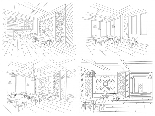 Desenho interior do interior do restaurante da Moldávia