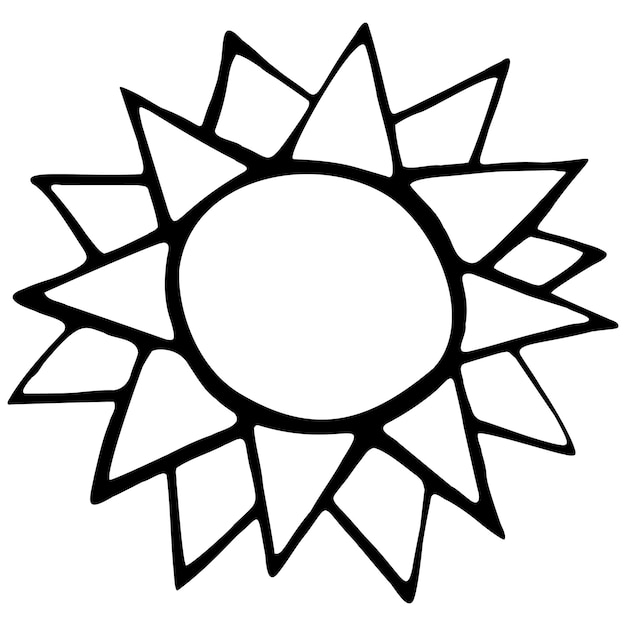 Desenho linear do ícone do sol em linha no fundo branco