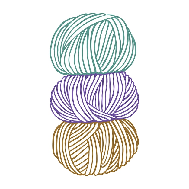 Vetor desenho linear vetorial sobre o tema da pilha de tricô de bolas coloridas de impressão fofa de lã