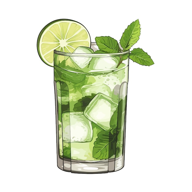 Vetor desenho manual de coquetel de mojito ilustração vetorial de clipart de fundo branco