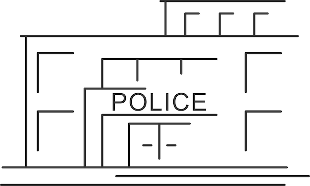 Vetor desenho minimalista de linha preto e branco do edifício da delegacia de polícia