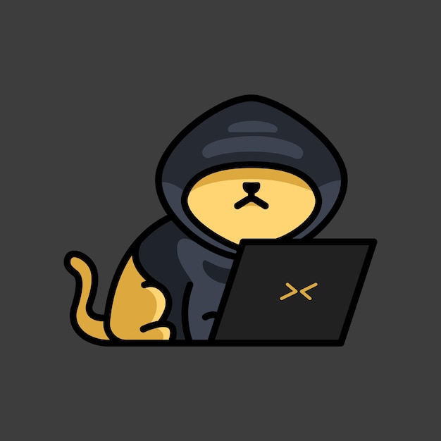 Vetor desenho misterioso de gato hacker