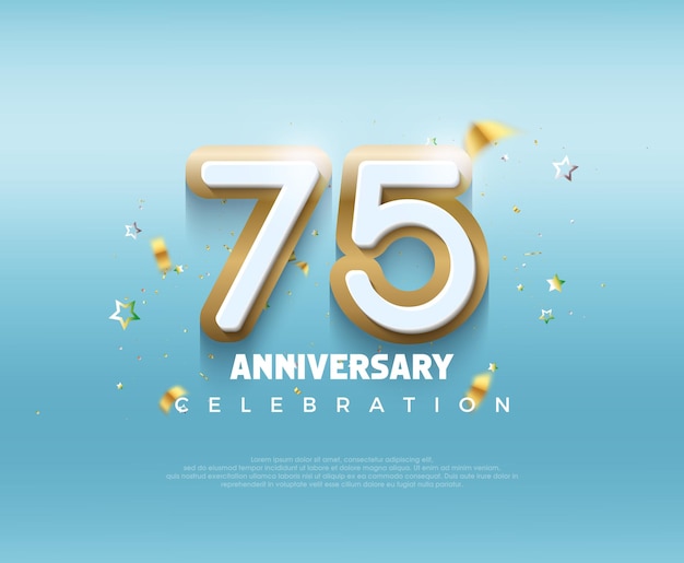 Desenho moderno para celebração do 75o aniversário com design 3D moderno fundo vetorial premium para saudação e celebração