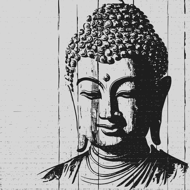 Desenho monocromático angustiado de retrato de Buda