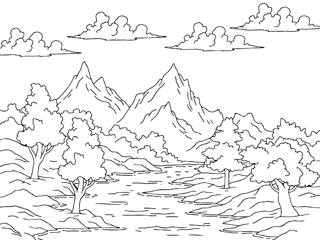 Desenho Natureza Paisagem Contorno Para Colorir