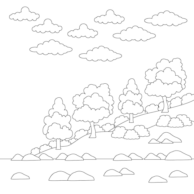 Desenho Natureza Paisagem Contorno Para Colorir