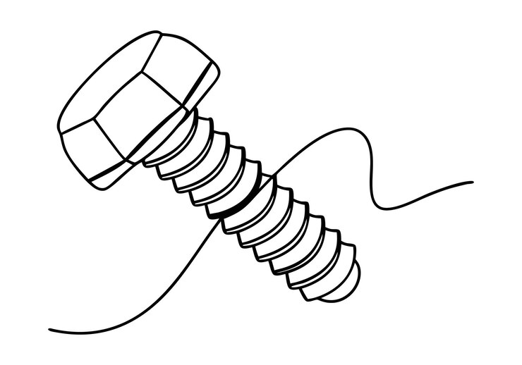 Vetor desenho oneline contínuo de um desenho industrial minimalista de parafuso