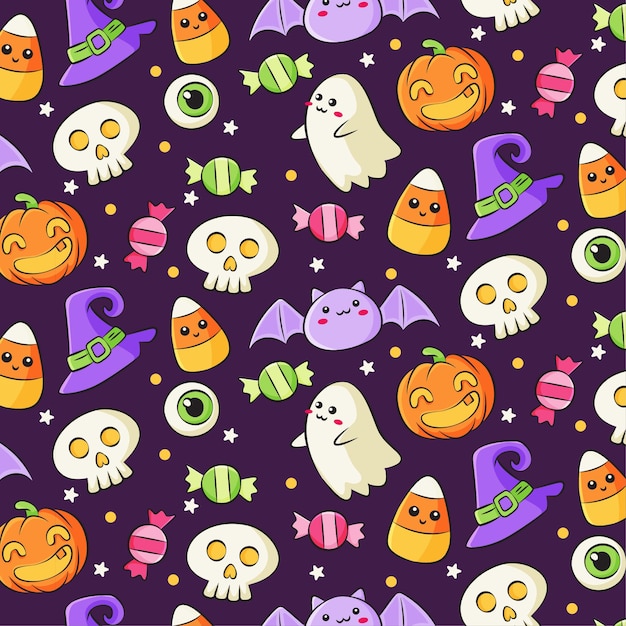 Desenho padrão de Halloween com doces