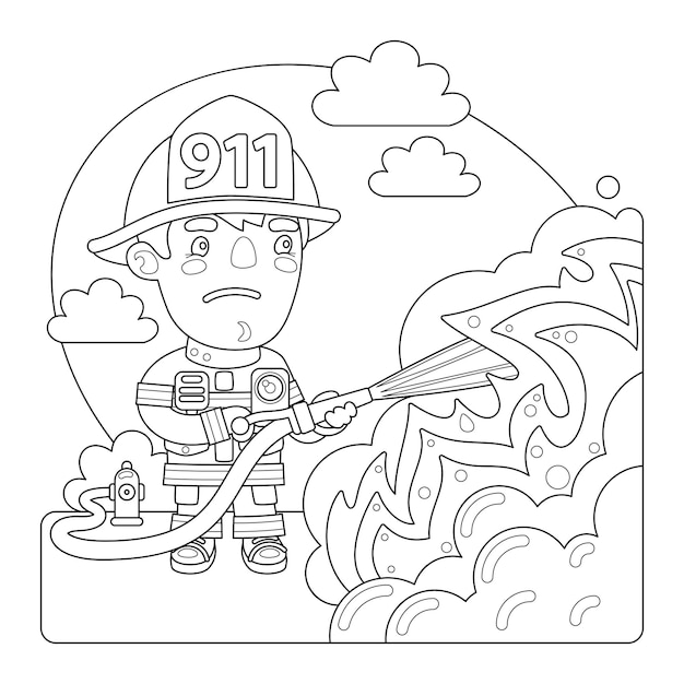 Desenho para colorir bombeiro