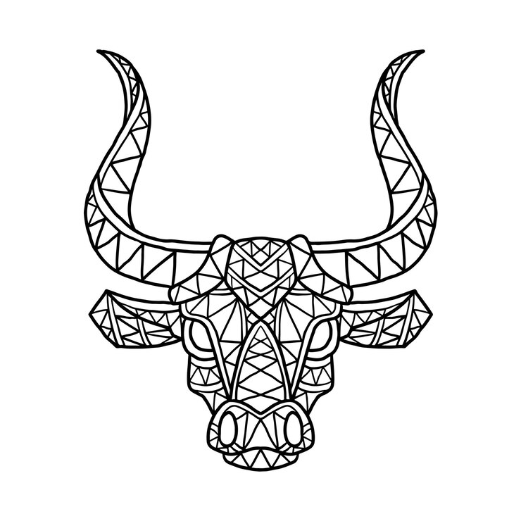 Vetor desenho para colorir de cabeça de animal de touro zen doodle