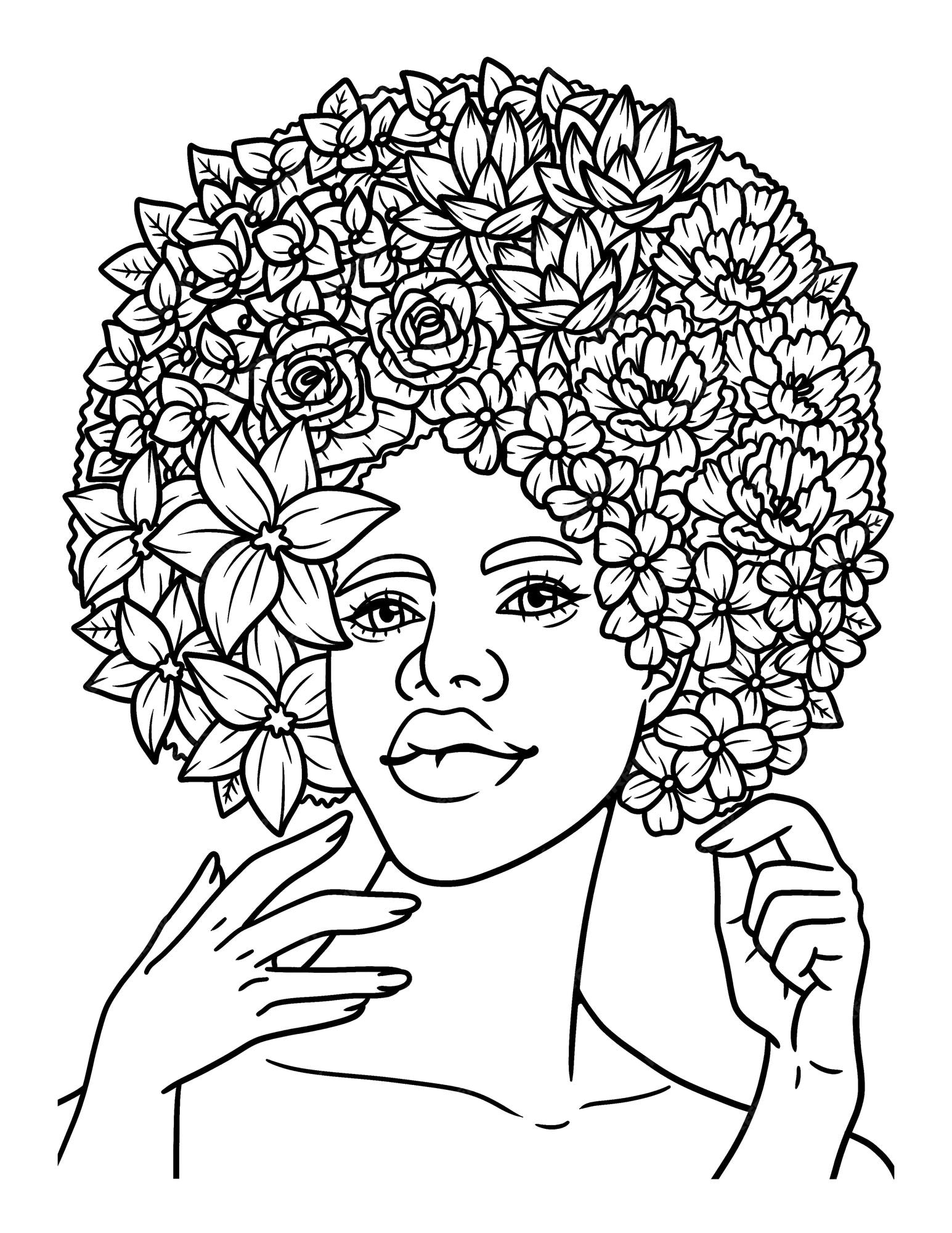 Desenho para colorir de florista afro-americana