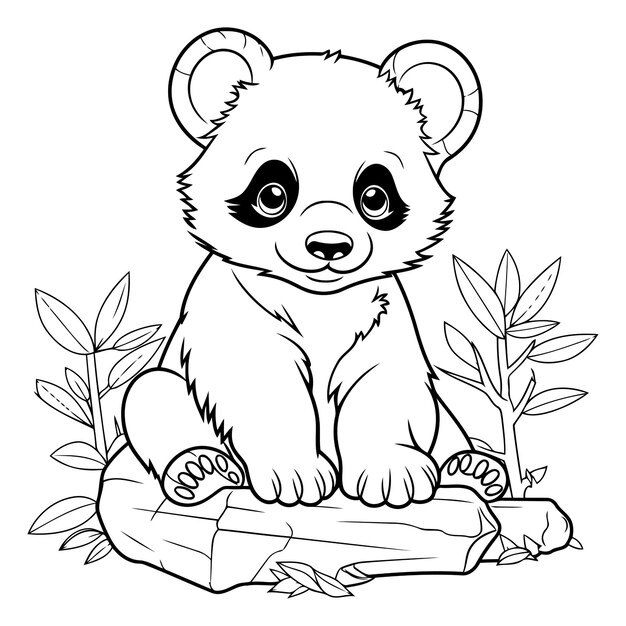 Vetor desenho para colorir de um panda sentado em um tronco