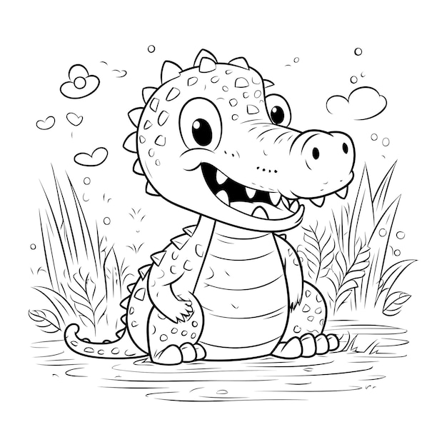 Desenho para colorir de um personagem de desenho animado de crocodilo
