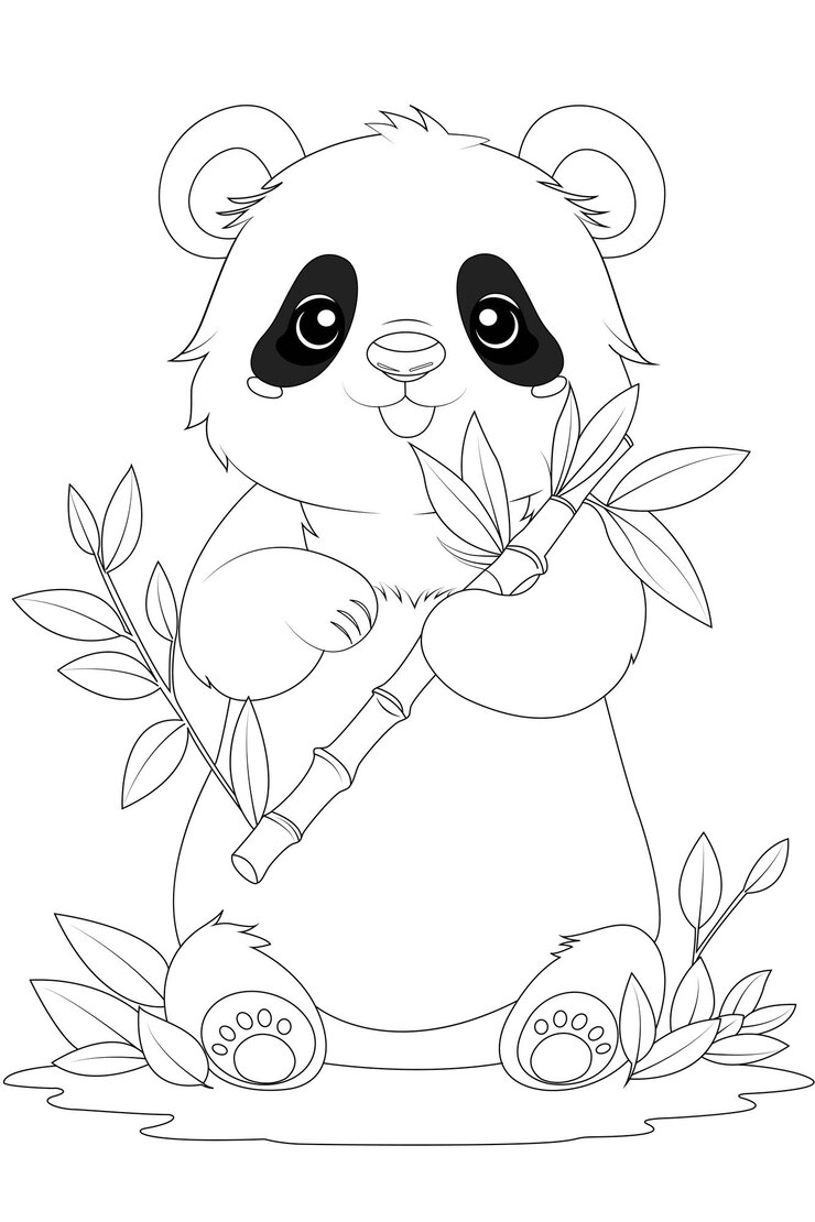 Vetor desenho para colorir de um urso panda fofo mastigando bambu