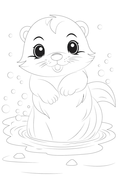 Desenho para colorir de uma lontra brincando em um riacho