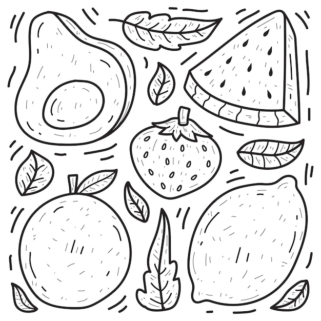 Desenho para colorir desenho de frutas kawaii desenhado à mão