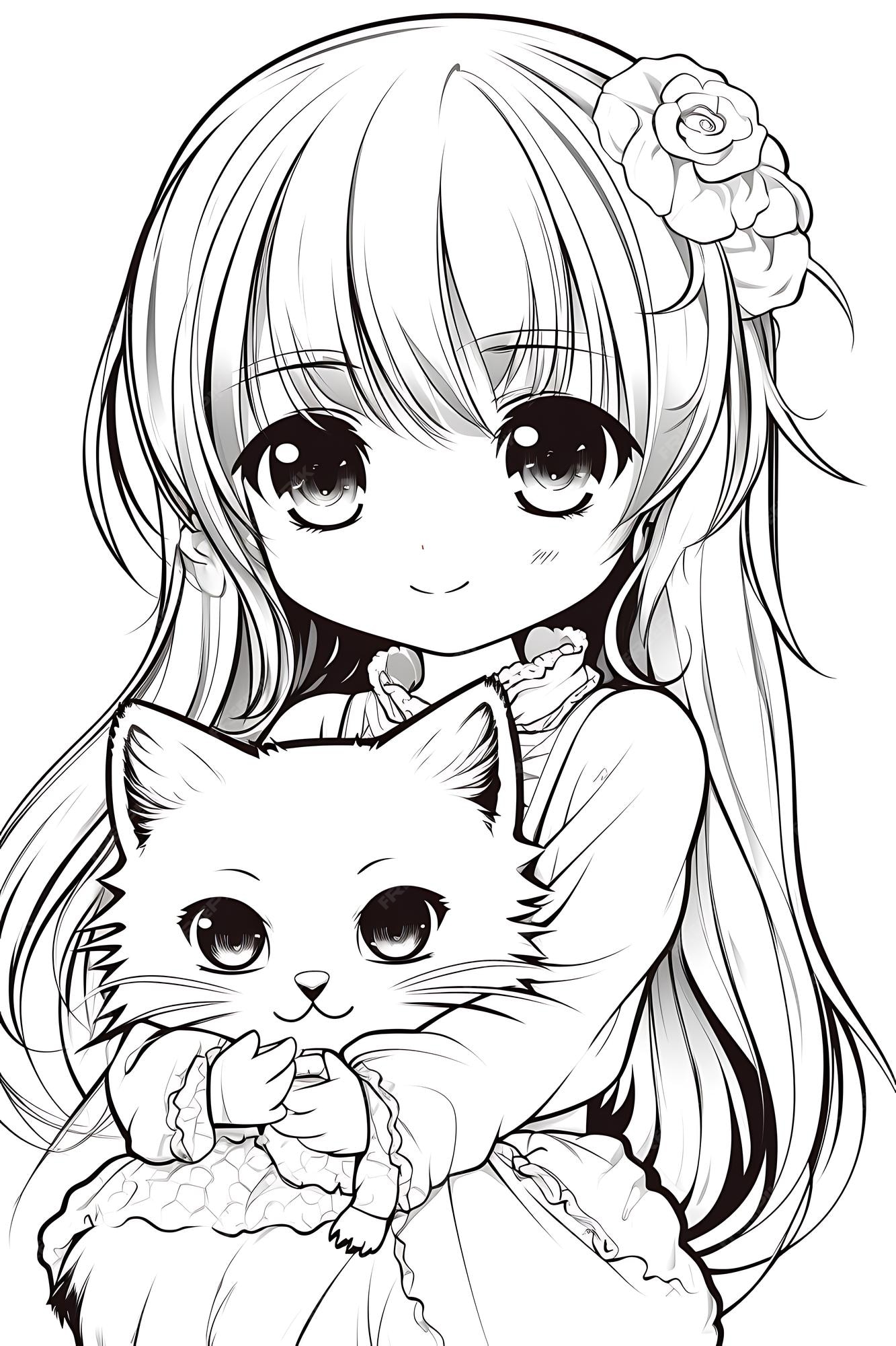 página para colorir menina kawaii anime bonito ilustração dos desenhos  animados clipart desenho adorável mangá download grátis 9255620 Vetor no  Vecteezy