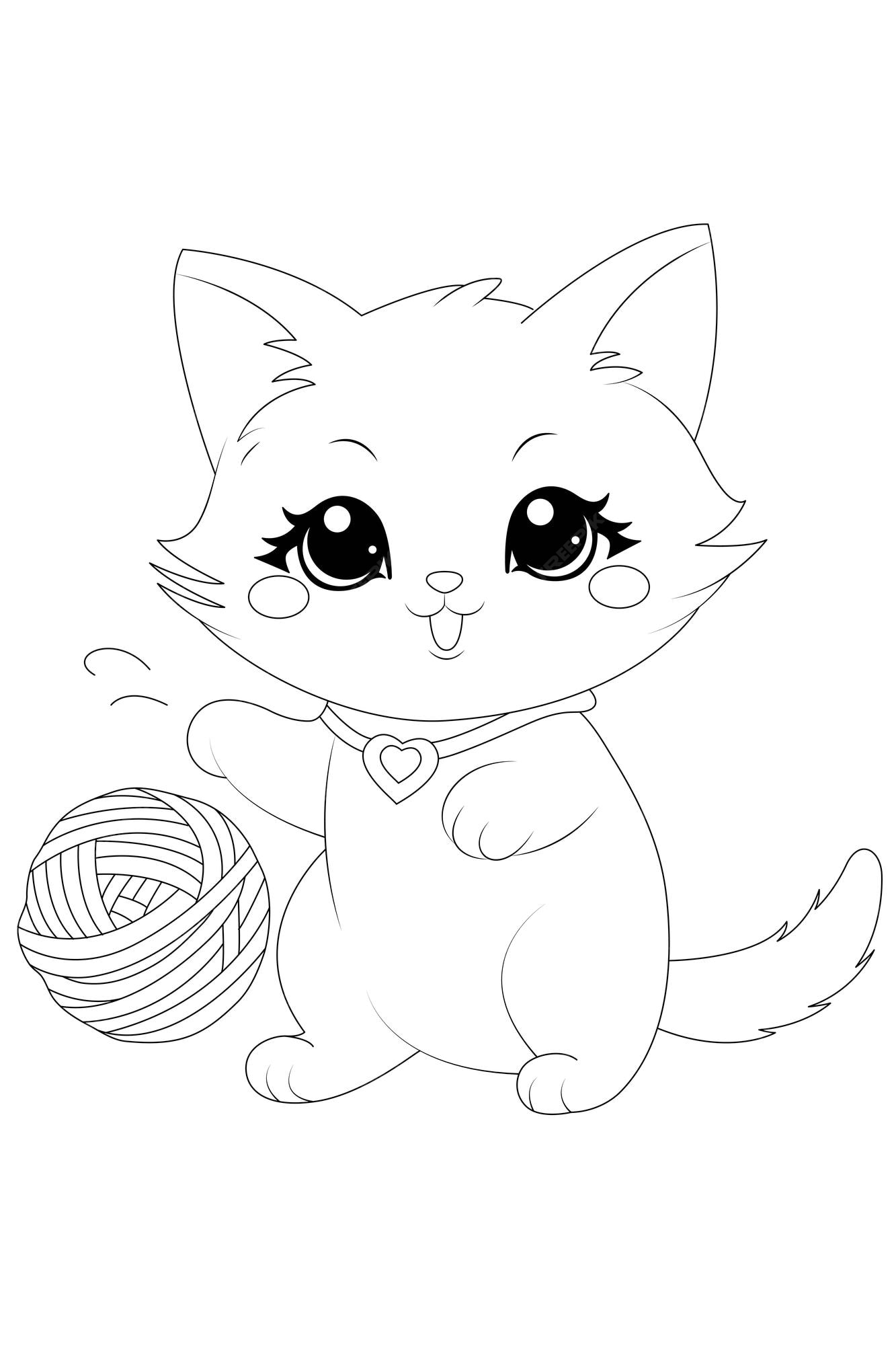 Desenho de Gato com un novelo de lã para Colorir - Colorir.com