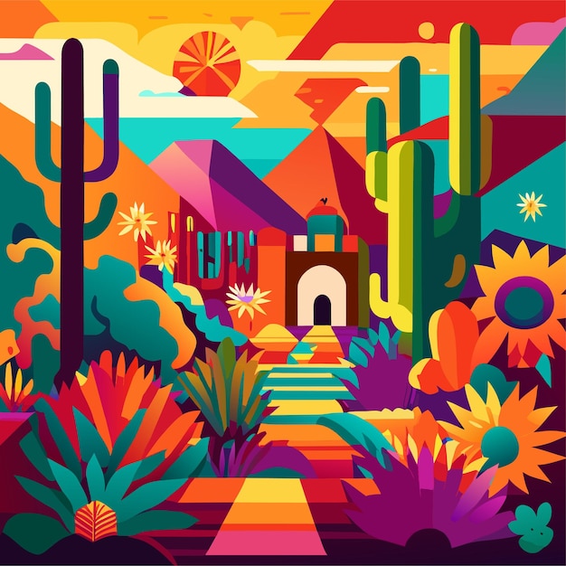 Desenho plano com fundo mexicano colorido