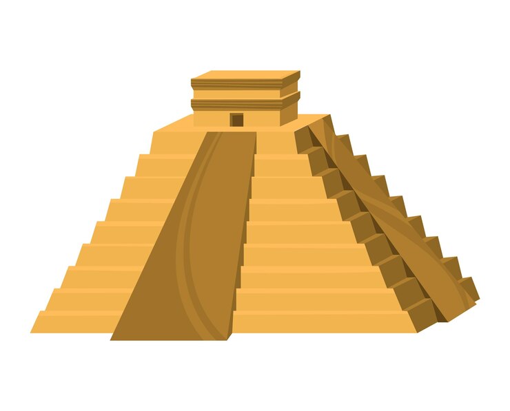 Vetor desenho plano de uma pirâmide mesoamericana com escadas que levam ao topo do antigo templo asteca ou maia