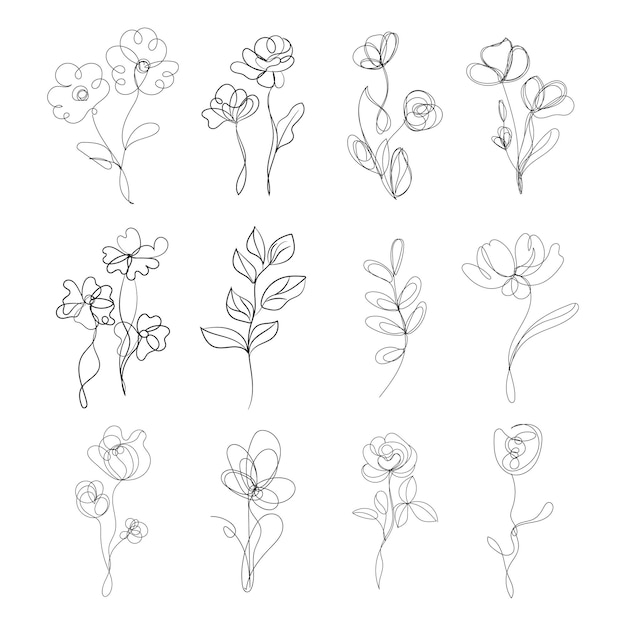 Desenho plano desenhado à mão, contorno de flor simples