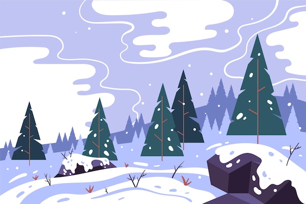 Desenho plano desenhado à mão paisagem de inverno