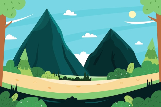 Desenho plano desenhado à mão paisagem montanhosa