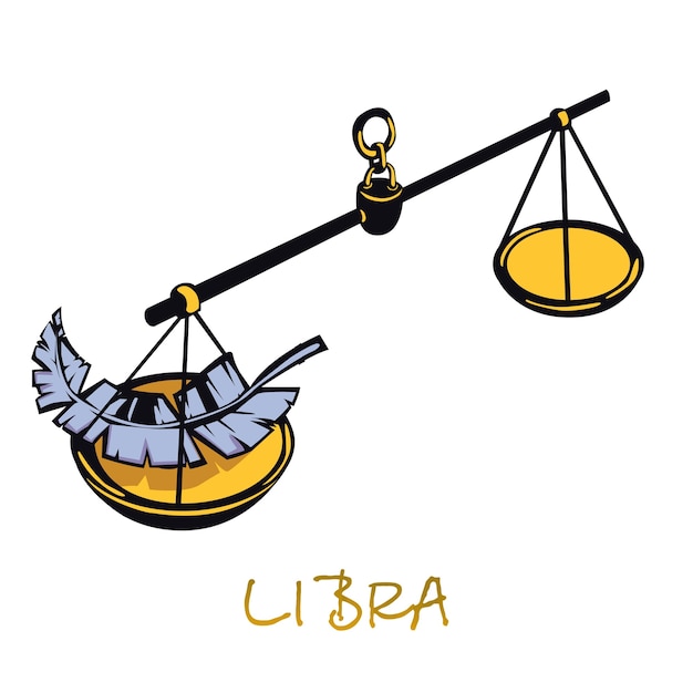 Desenho plano do signo do zodíaco libra. justiça celestial escala o objeto. símbolo do horóscopo astrológico, conceito de equilíbrio, equilíbrio e harmonia. item desenhado à mão isolado