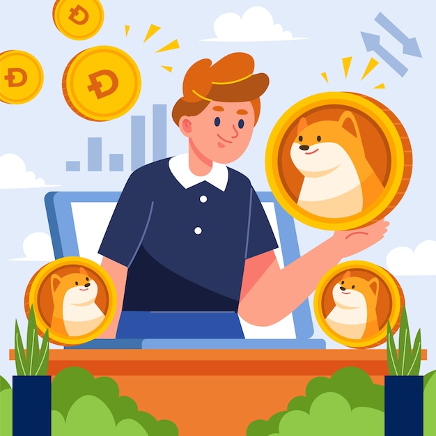 Desenho plano ilustração criativa de dogecoin