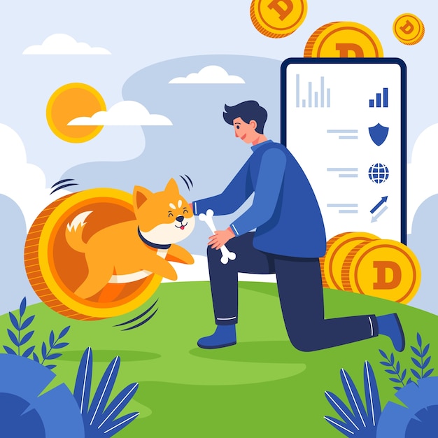 Desenho plano ilustração criativa de dogecoin