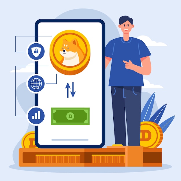 Desenho plano ilustração criativa de dogecoin