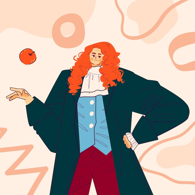 Vetor desenho plano ilustração de isaac newton