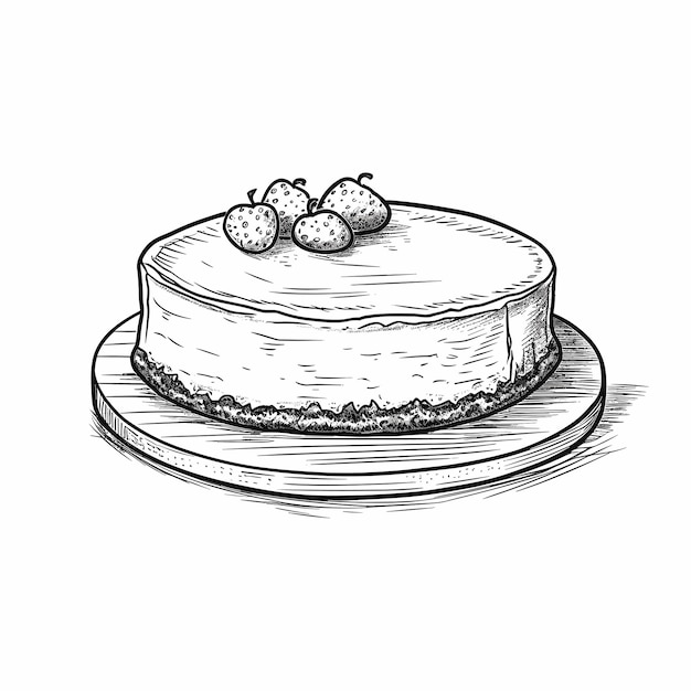 Vetor desenho preto e branco de um bolo desenhado à mão ilustração de contorno de bolo de aniversário