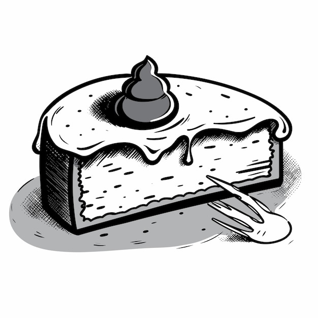 Desenho preto e branco de um bolo desenhado à mão ilustração de contorno de bolo de aniversário