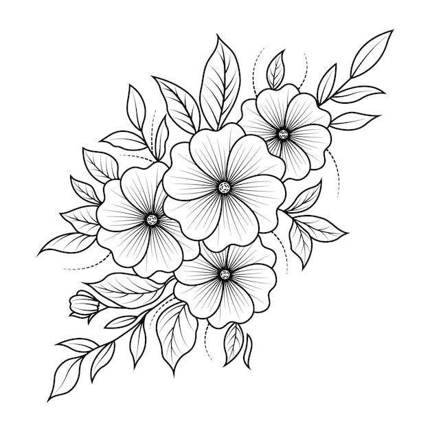 Vetor desenho preto e branco de um buquê de flores.