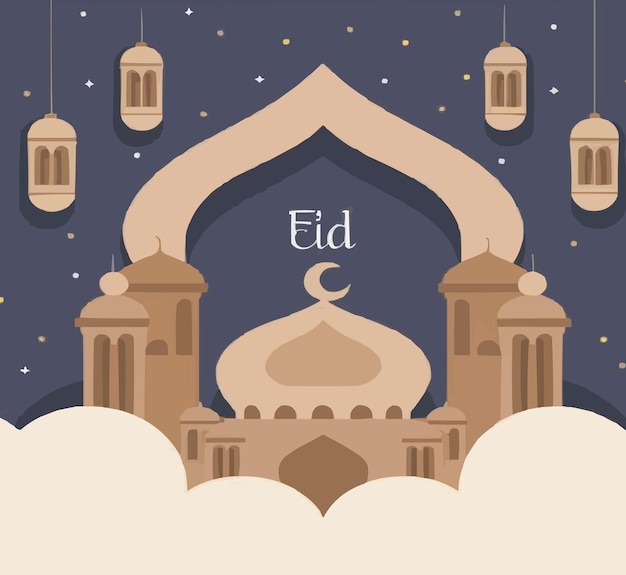 Desenho realista de desejos de eid mubarak para redes sociais