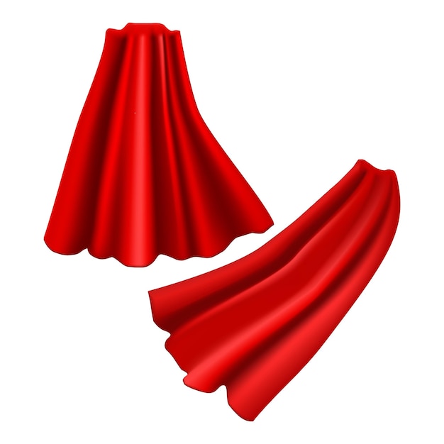 Desenho realista detalhado em 3D de capas vermelhas Elemento de disfarce de super-herói Set de seda ou material de cetim Ilustração vetorial da capa