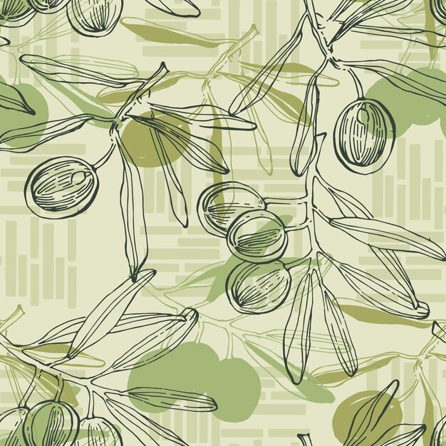 Desenho sem costura de azeitonas com galhos e folhas de azeitona