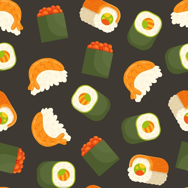Desenho sem costura de comida japonesa de sushi