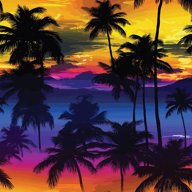 Vetor desenho sem costura de palmeiras coloridas do havaí