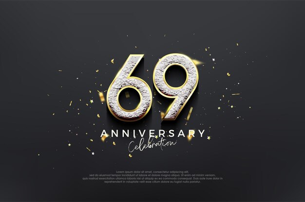 Desenho simples e elegante celebração do 69o aniversário com números brilhantes e luxuosos fundo vetorial premium para saudações e celebrações