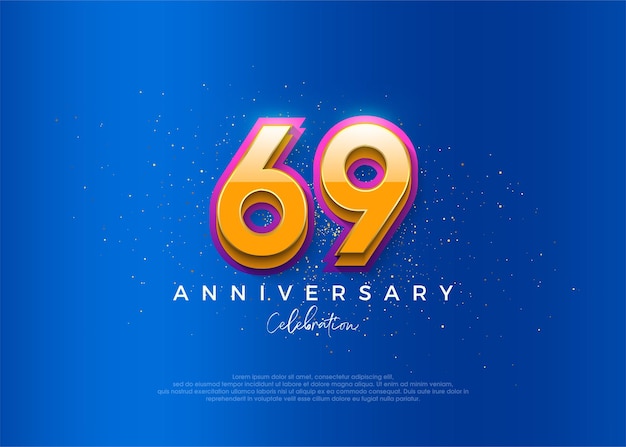 Desenho simples e moderno para a celebração do 69o aniversário com uma elegante cor de fundo azul