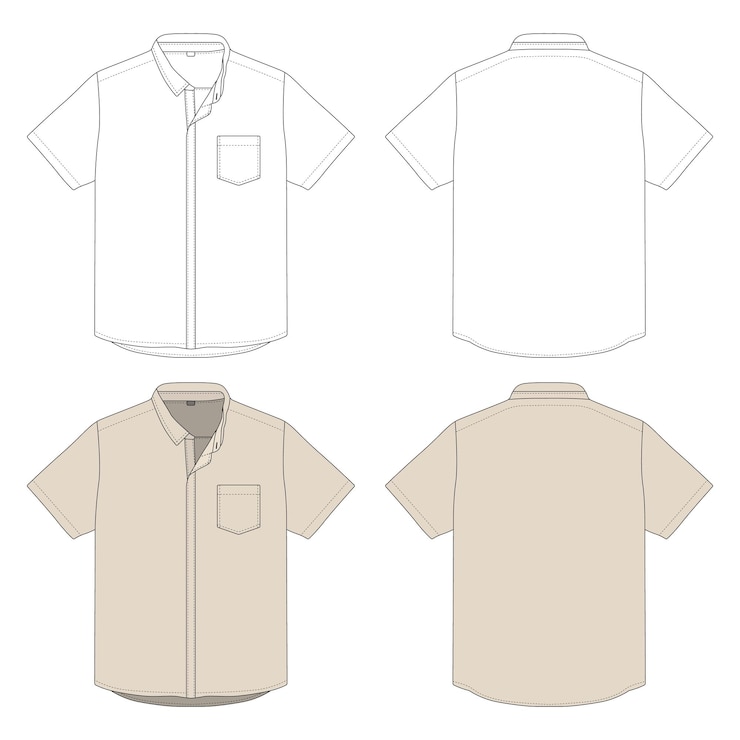 Vetor desenho técnico de camisa de trabalho de mangas curtas