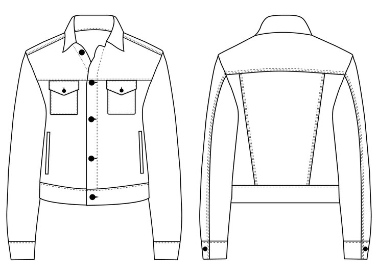 Vetor desenho técnico de jaqueta de denim