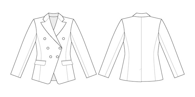 Desenho técnico de moda de um blazer feminino trespassado