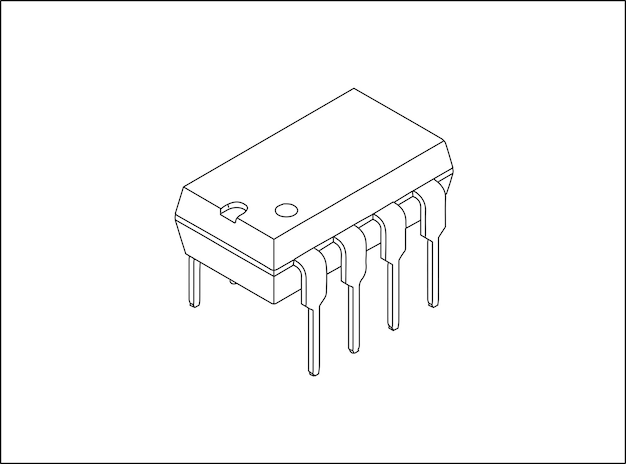Desenho técnico integrado. Componente de elemento de circuito eletrônico. Ilustração vetorial isolada em